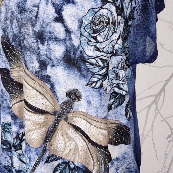 Model France Artsy Dragonfly Rhinestone Stretch Knit Tunic - Picture 2 of 8